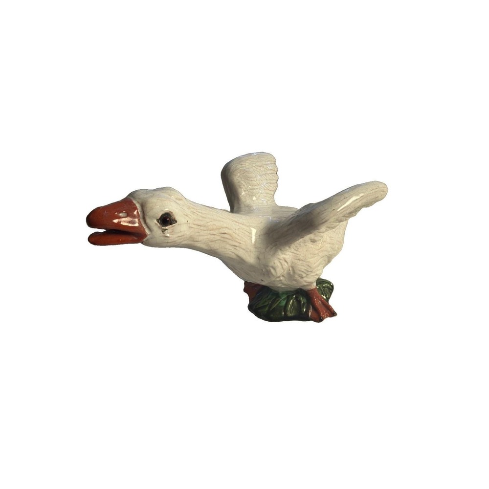 BAVENT POTTERY FRANCE FAIENCE TERRACOTTA ANIMAL GOOSE GOSLING GLASS EYES VTG